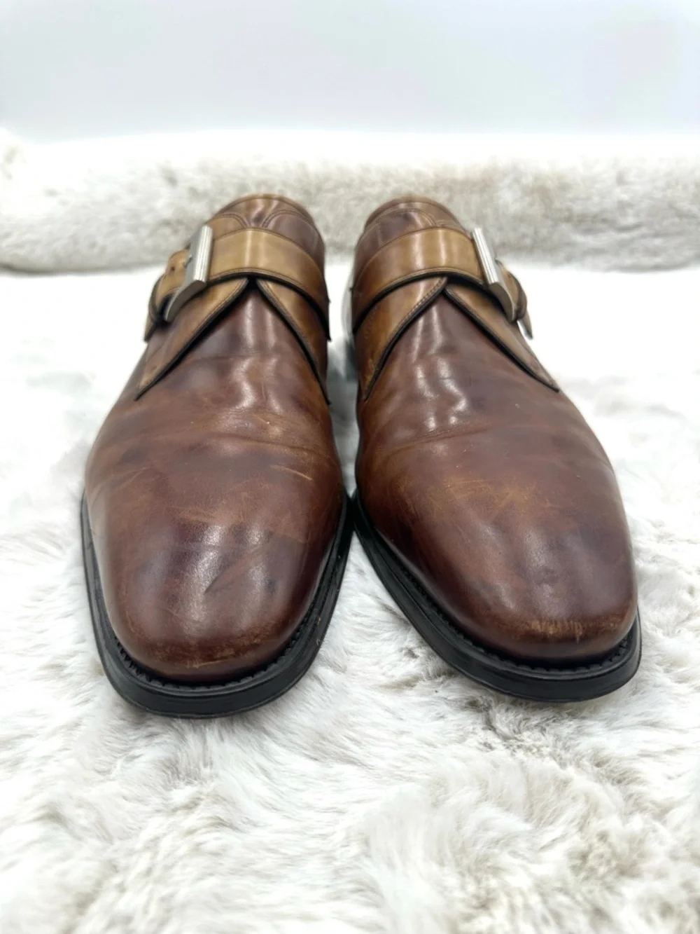 Magnanni Marco Single Monk Strap Loafer - Cognac Brown Leather mens size 13 M